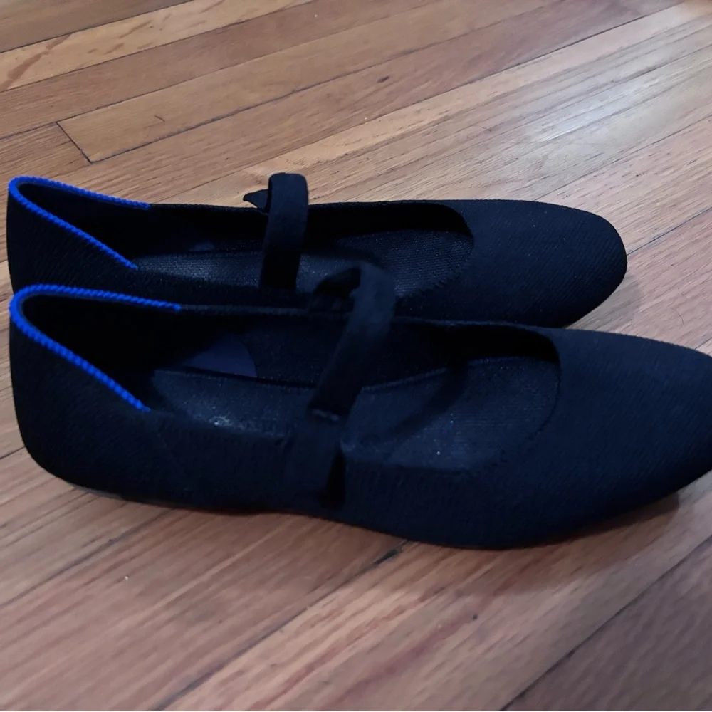 Rothy's Black Mary Jane Flats with Blue Trim